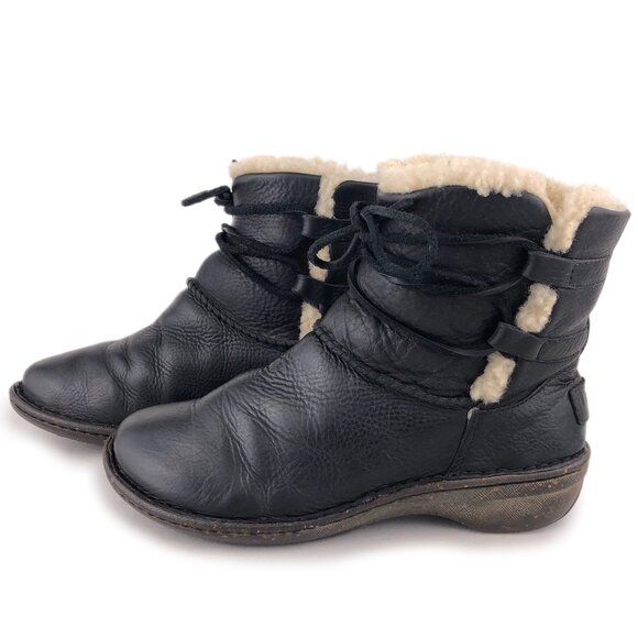UGG Caspia Black Leather Winter Ankle Boots 7 - Picture 2 of 12